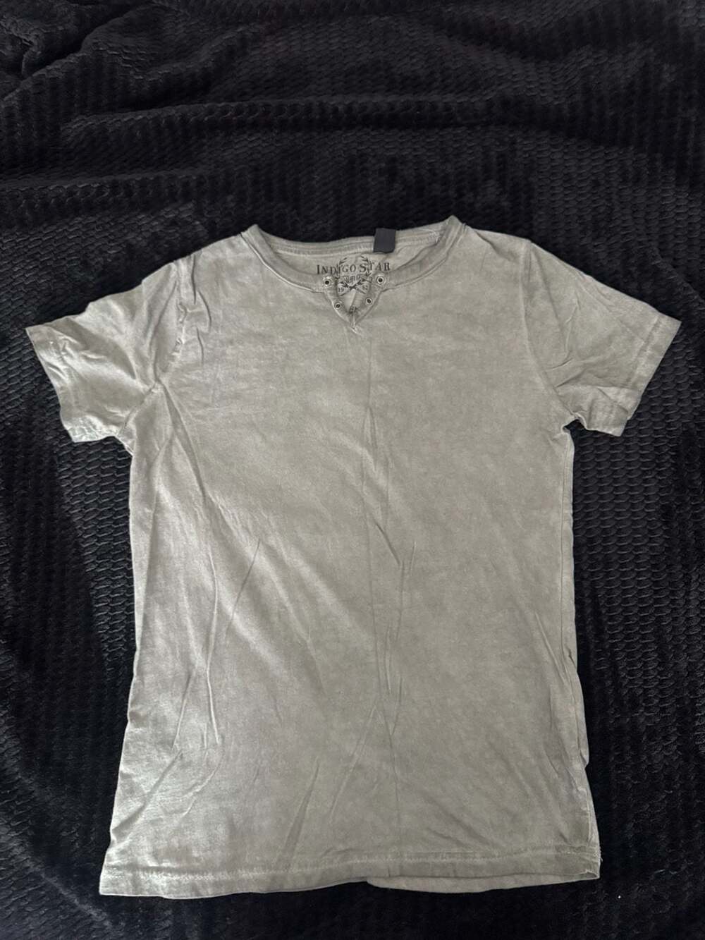 Y2K Indigo Star Graphic Print Short Sleeve Henley T-Shirt